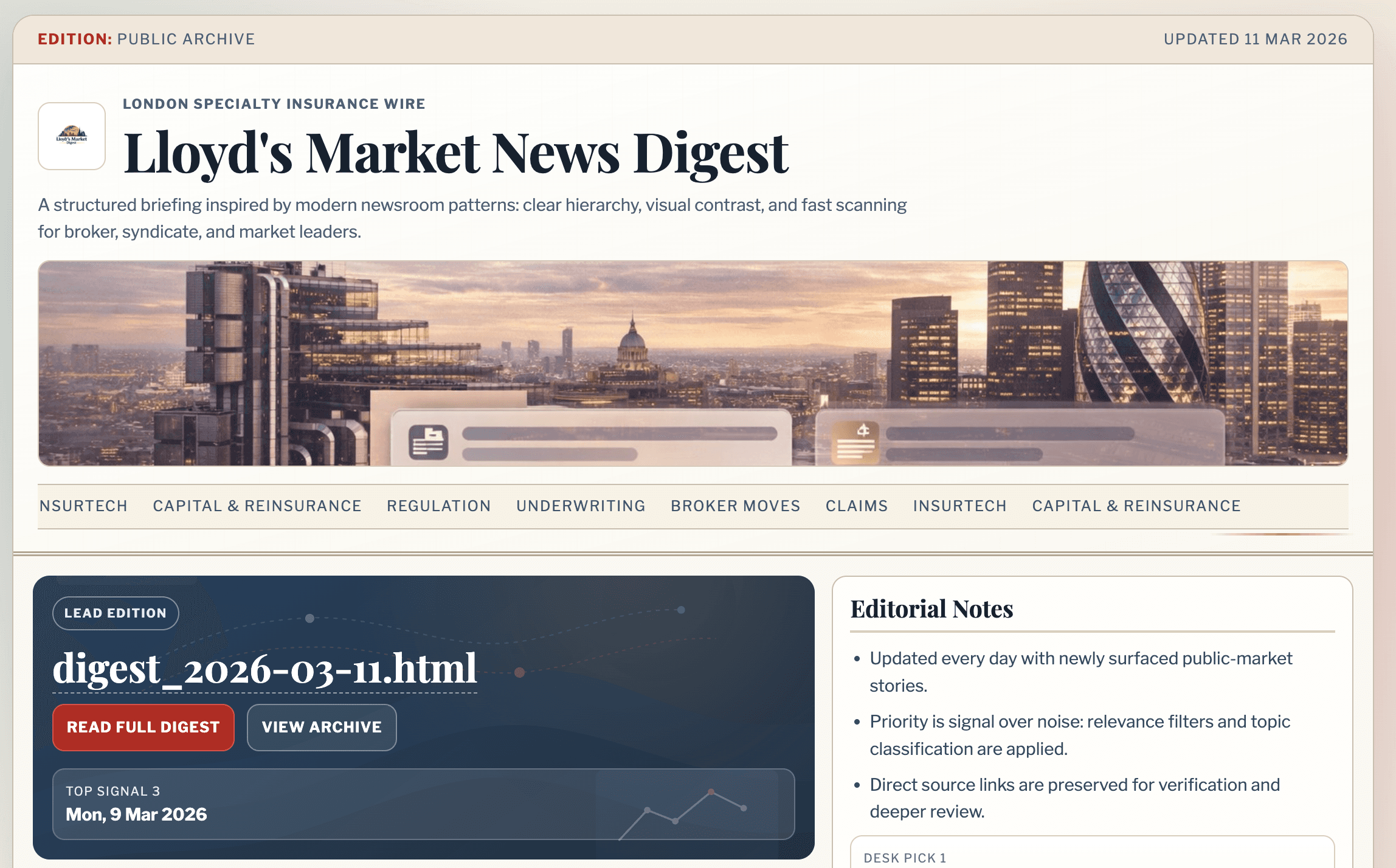 Lloyd's Market News Digest